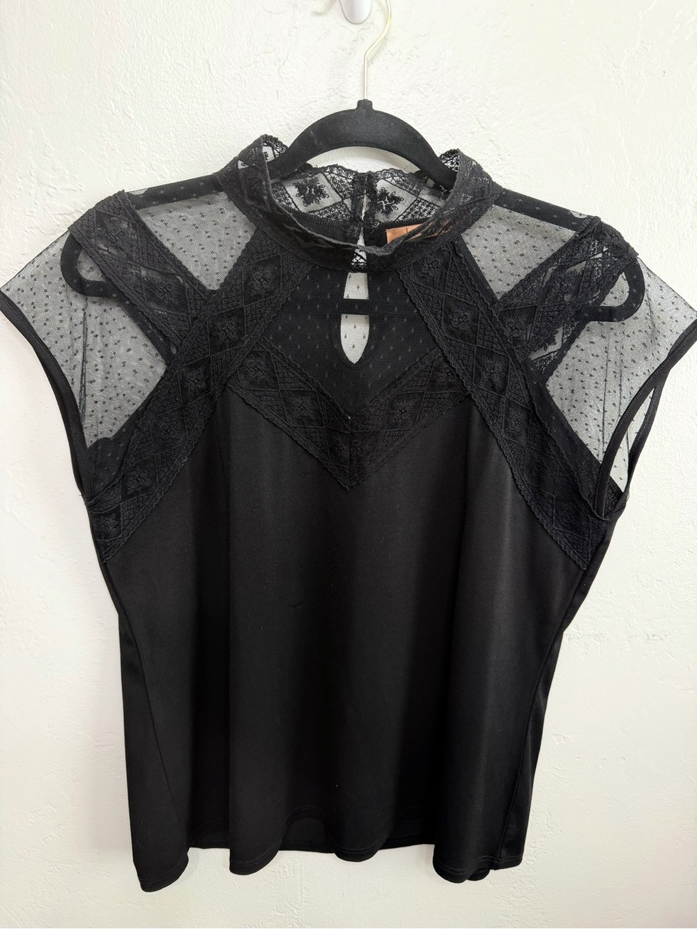 Beldini Black Lace Mesh High Neck Blouse Size Large Gothic Romantic Top